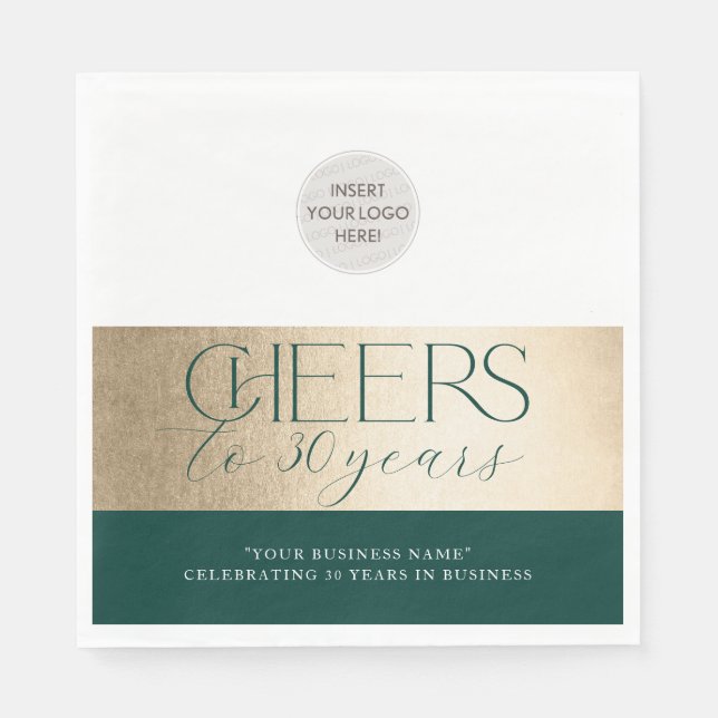 CORPORATE ANNIVERSARY elegant business green gold Napkin (Front)