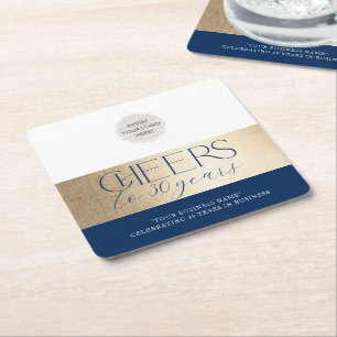 CORPORATE ANNIVERSARY elegant business navy gold Square Paper Coaster