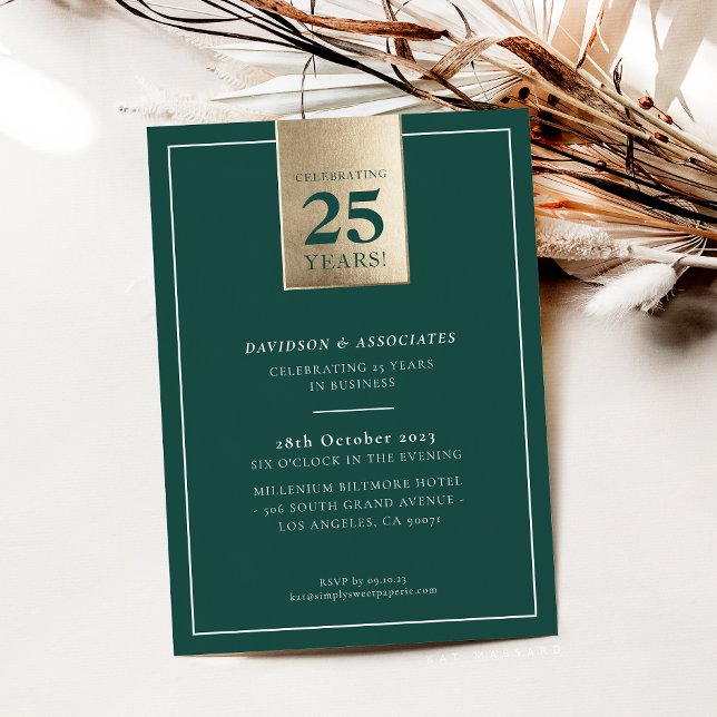 CORPORATE ANNIVERSARY stylish business green gold Invitation (Creator Uploaded)