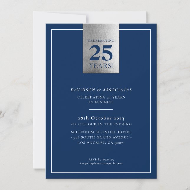 CORPORATE ANNIVERSARY stylish business navy silver Invitation (Front)
