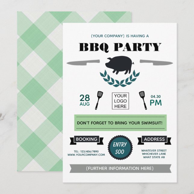 Corporate Barbecue add logo Invitation (Front/Back)