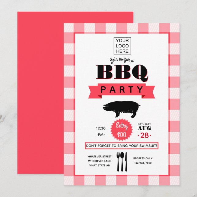 Corporate Barbecue add logo Invitation (Front/Back)