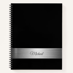 Corporate Black Metallic Accent Monogram Notebook