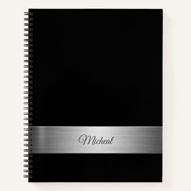 Corporate Black Metallic Accent Monogram Notebook (Front)