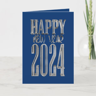 Corporate Blue Silver Grey Happy New Year 2024 Holiday Card