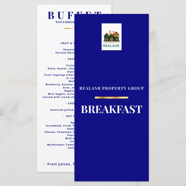 Corporate Breakfast Navy Menu Card Logo Elegant  (Front/Back)