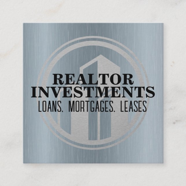 Corporate Building Logo | Metallic Square Business Card (Front)