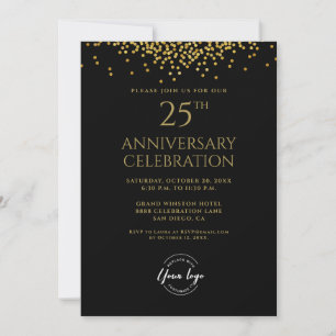 Corporate Business 25th Anniversary Black Gold Invitation
