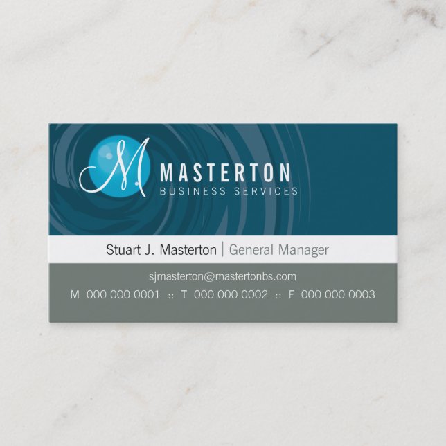 CORPORATE BUSINESS CARD cyclone monogram blue grey (Front)