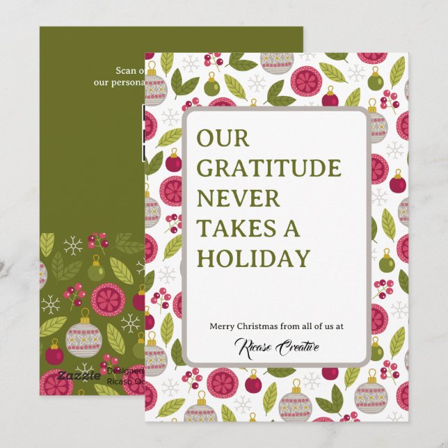 Corporate Business Christmas Personalized QR Code Holiday Card (Front/Back)