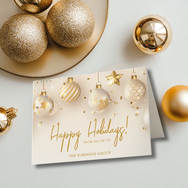 Corporate Business Happy Holidays Gold Script Holiday Card (Creator Uploaded)