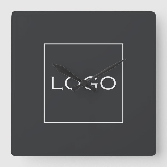 Corporate Business Large Logo Thunder Charcoal Square Wall Clock (Front)