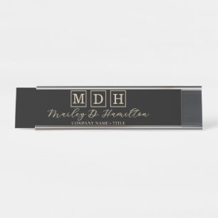 Corporate Business Logo Black Gold Desk Name Plate