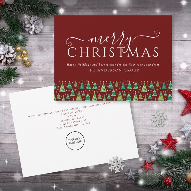 Corporate Business Logo Merry Christmas Trees  Holiday Card (Corporate Business Logo Merry Christmas Trees Holiday Card)