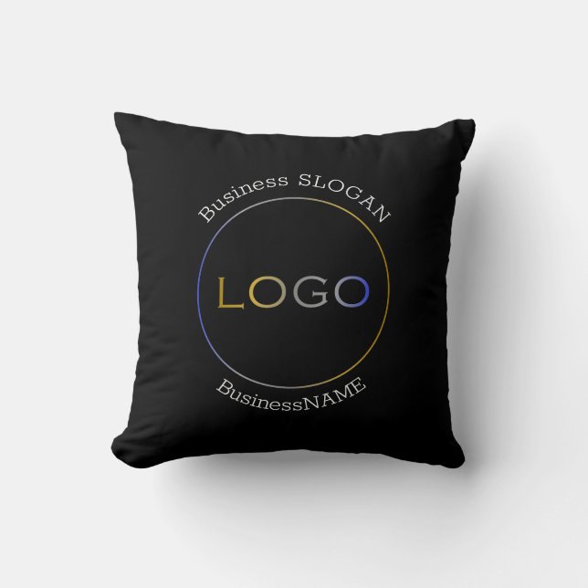 Corporate Business Logo Name Slogan 2-Sided Black Throw Pillow (Front)