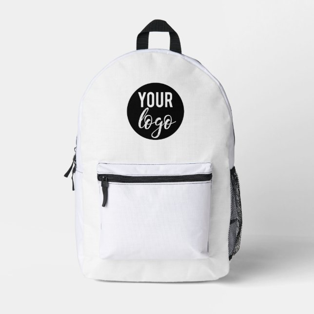 Corporate Business Logo White Minimalist Company Printed Backpack (Front)