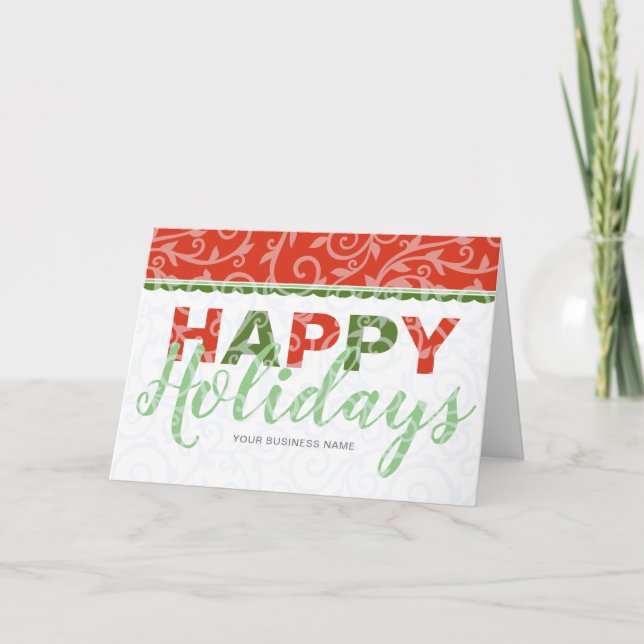 Corporate Business Red Green Script Contemporary Holiday Card (Front)