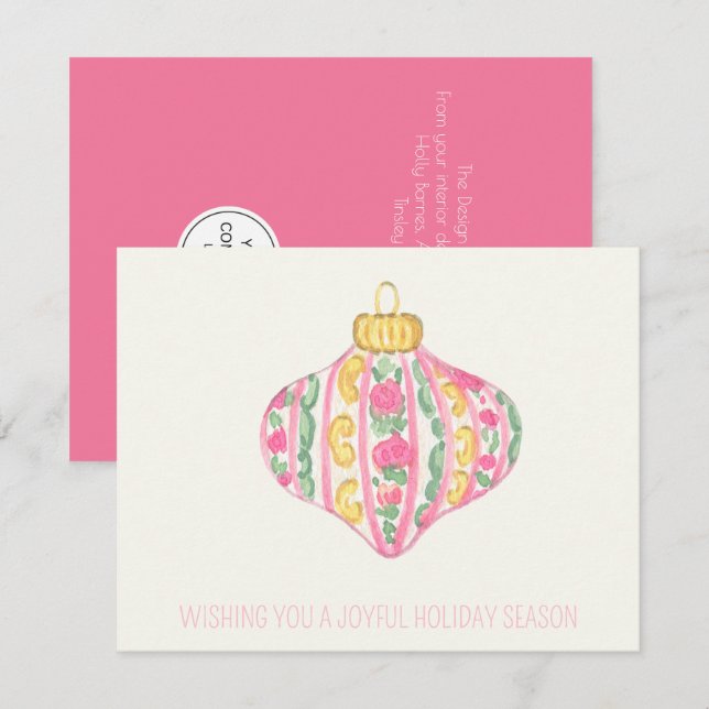 Corporate chinoiserie feminine Christmas ornament Card (Front/Back)