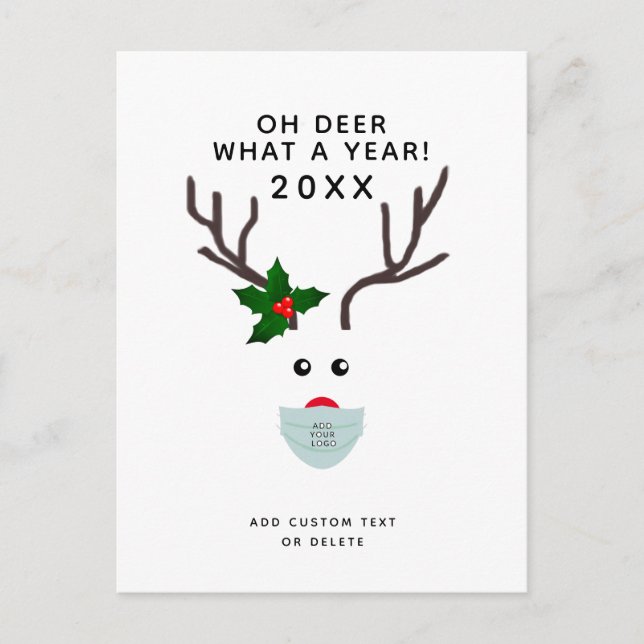 Corporate Christmas 2020 Logo Face Mask Reindeer Holiday Postcard (Front)