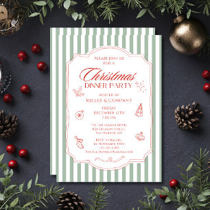 Corporate Christmas Dinner Party Sage Green Red Invitation