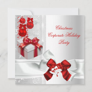 Corporate Christmas Holiday Party Red White Invitation