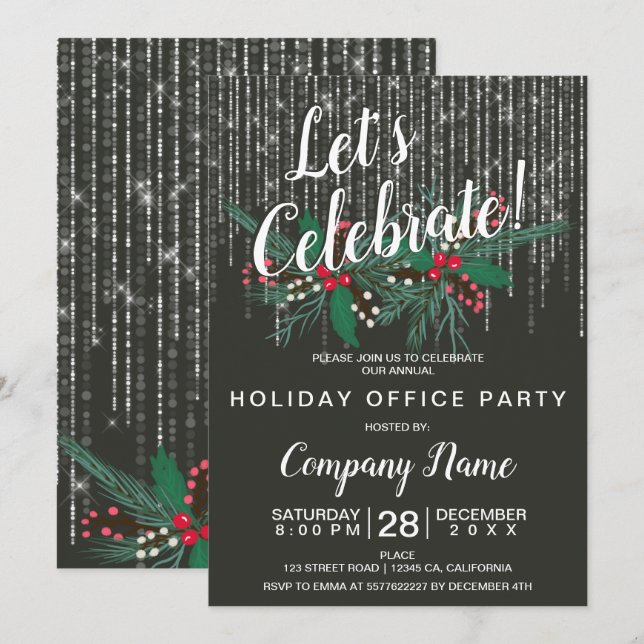 Corporate Christmas mistletoe string lights Invitation (Front/Back)