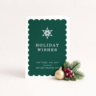 CORPORATE CHRISTMAS modern minimal snowflake green Holiday Card