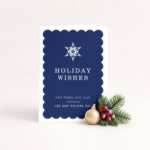 CORPORATE CHRISTMAS modern minimal snowflake navy Holiday Card