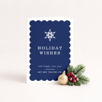 CORPORATE CHRISTMAS modern minimal snowflake navy Holiday Card
