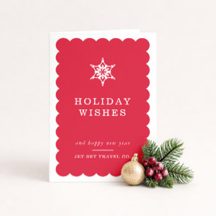 CORPORATE CHRISTMAS modern minimal snowflake red Holiday Card