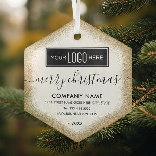 Corporate Christmas Ornament – Gold Glitter Logo