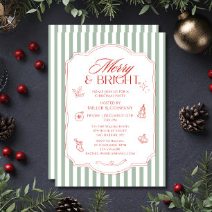 Corporate Christmas Party Green White Stripes Invitation