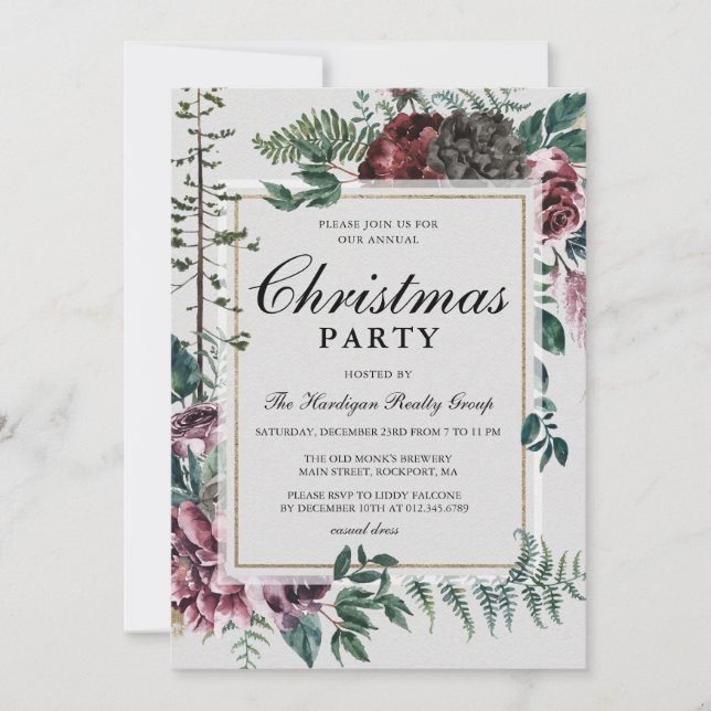 Corporate Christmas Party Rustic Floral Botanical Invitation (Front)