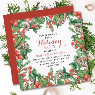 Corporate Christmas Party Watercolor Greenery Invitation