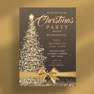CORPORATE Christmas Tree Ribbon Gold Party Invitation