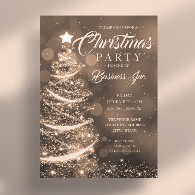 CORPORATE Christmas Tree Sparkle Gold Party Invitation (CORPORATE Christmas Tree Sparkle Gold Party Invitation)