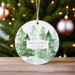 Corporate Christmas watercolor forest photo Ceramic Ornament<br><div class="desc">Corporate Christmas watercolor forest Christmas ornament design. A festive way to spread holiday cheer to your tree</div>