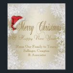 Corporate Christmas Wine Bottle Labels<br><div class="desc">Christmas wine bottle labels with red Santa hat and gold Merry Christmas and Happy New Year sentiment on a beautiful gold snowflake background. These fun Santa hat snowflake wine bottle labels are easily customized by simply adding the text of your choice in the font style you prefer. You can also...</div>