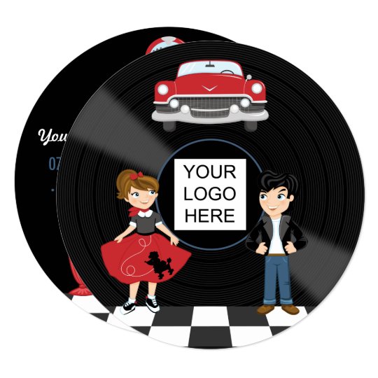 Corporate/Club/College/School Sock Hop Retro Party Card