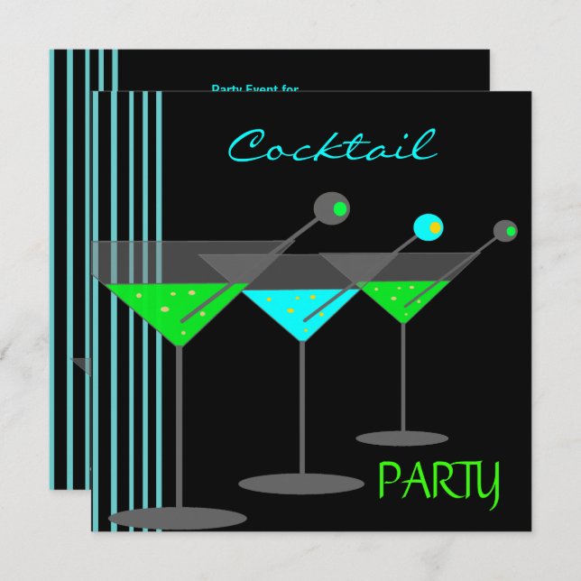 Corporate Cocktail Party Drinks Martini Blue Green Invitation (Front/Back)