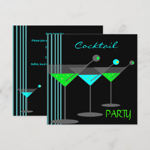 Corporate Cocktail Party Drinks Martini Blue Green Invitation