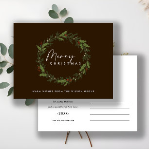 CORPORATE COCO BROWN HOLLY BERRY WREATH CHRISTMAS HOLIDAY POSTCARD
