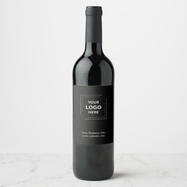 Corporate Company Minimalist Custom Black Business Wine Label (Front)
