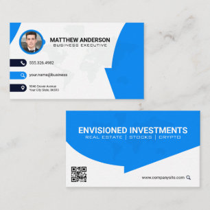 Corporate Contact   World Map   QR Code   Blue Business Card