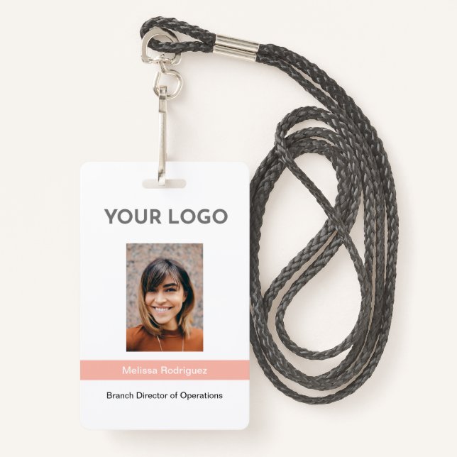 Corporate Coral Employee Photo ID Badge (Front with Lanyard)