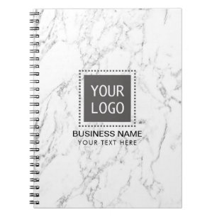 Corporate Custom Logo Elegant White Marble Notebook