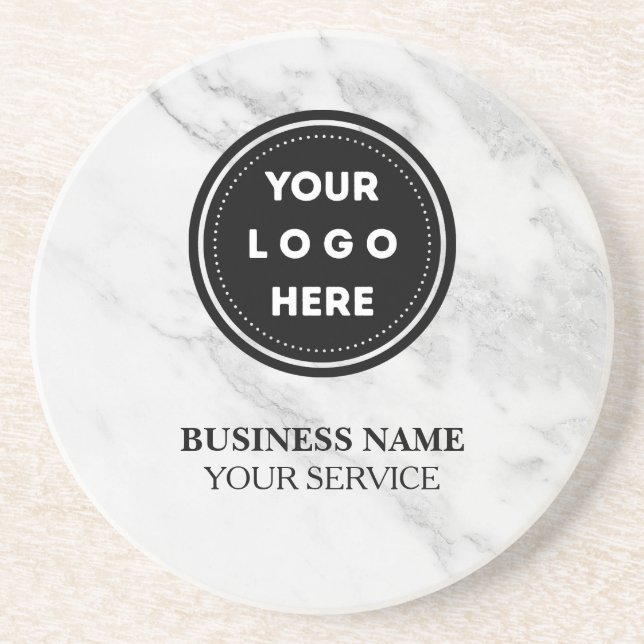 Corporate Custom Logo Modern White/gray Marble Coaster (Front)