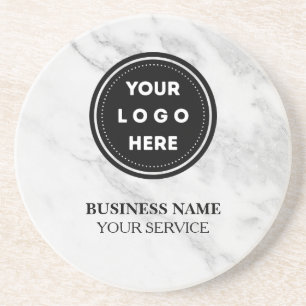Corporate Custom Logo Modern White/grey Marble Coaster