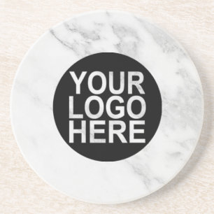 Corporate Custom Logo Modern White/grey Marble Coaster