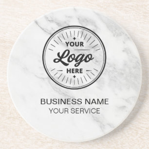 Corporate Custom Logo Modern White/grey Marble Coaster